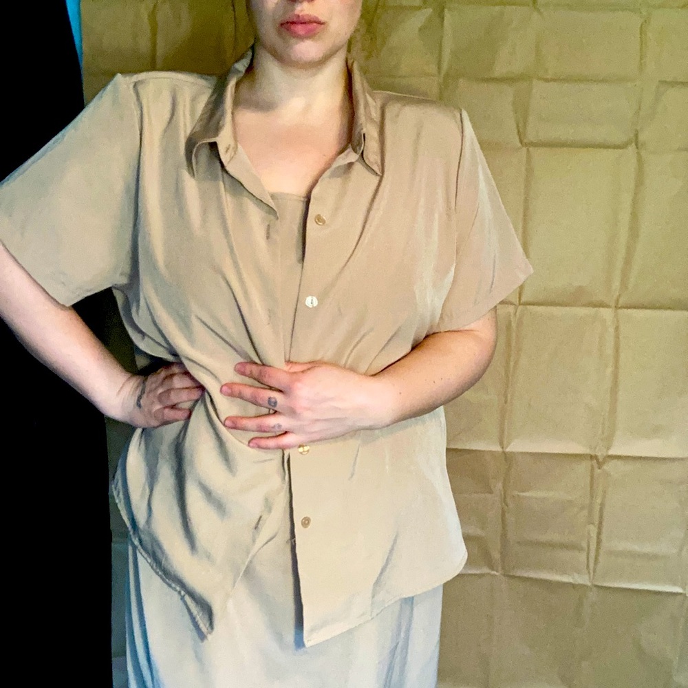 Roamans tank dress w padded shirt sleeve buttonup